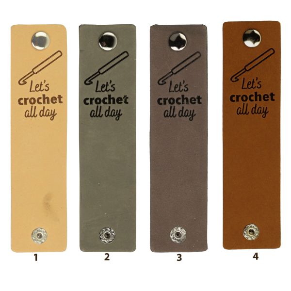 Durable "Let's crochet all day" Lederlabel mit Druckknopf / 12 x 3cm / 2-St.-Packung