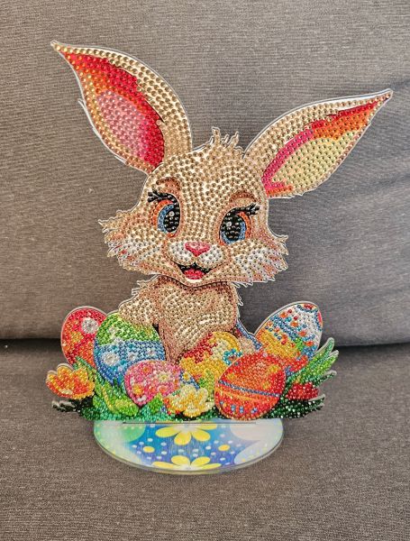 Osterdeko Diamond Painting handmade Ornament aus Acryl, Motiv Hase (fertig)