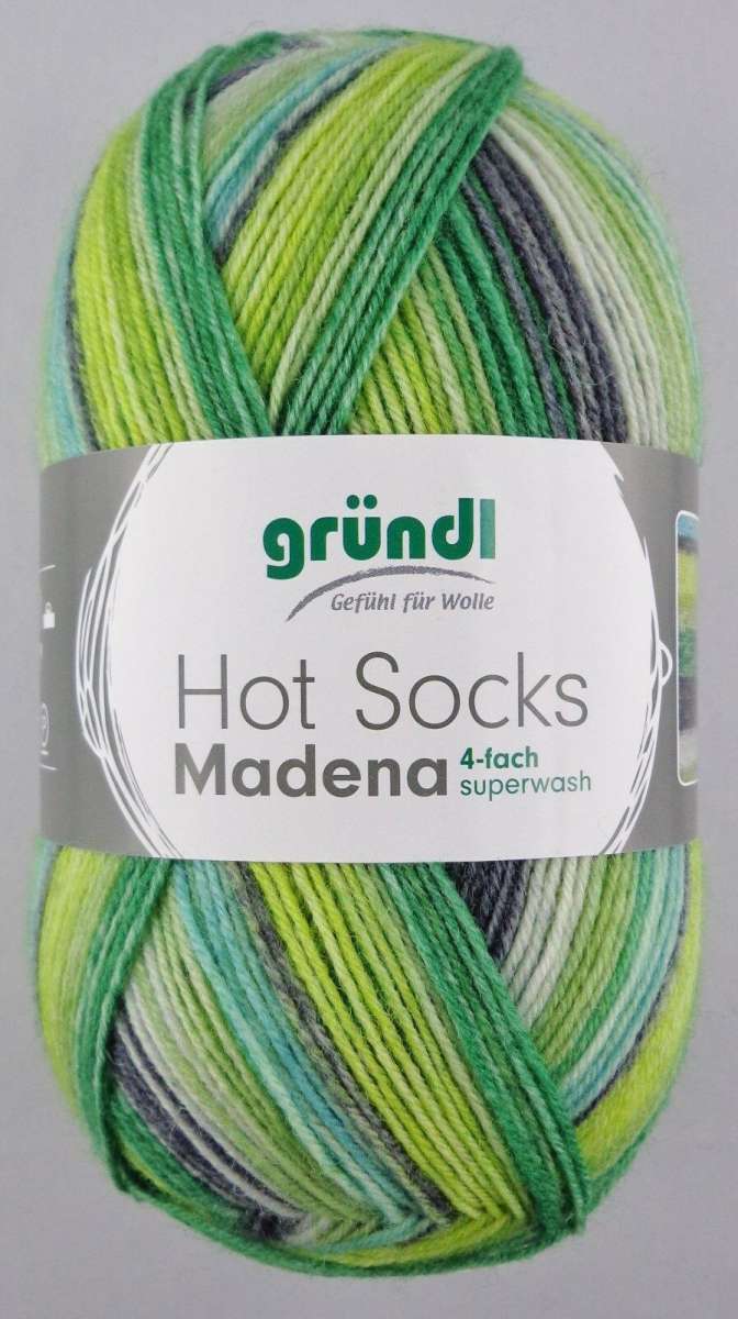 Gründl Hot Socks Madena - Lana per calze in 75% lana vergine (superwash) e 25% poliammide, made in Italy, 4 fili per calzini, 100 g/420 m, spessore ago