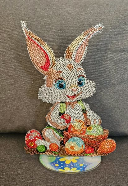 Osterdeko Diamond Painting handmade Ornament aus Acryl, Motiv Hase (fertig)