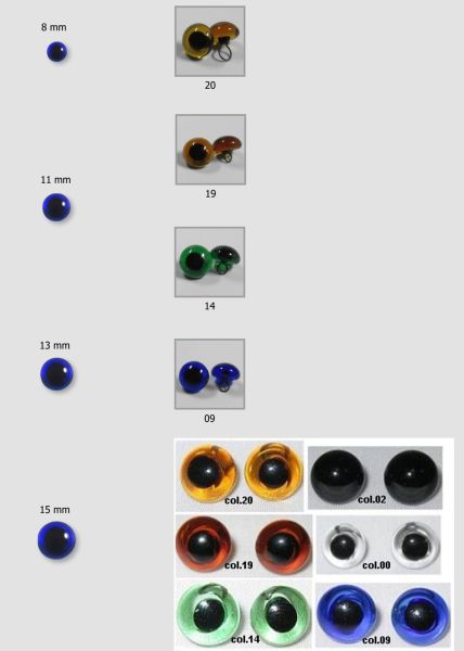 Durable Glasaugen / Auswahl: 8mm, 11mm, 13mm, 15mm / je 2-Stück-Packung