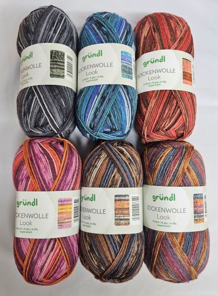 Gründl Sockenwolle Look 4-fach, 6x 100g Sockenwoll-Paket