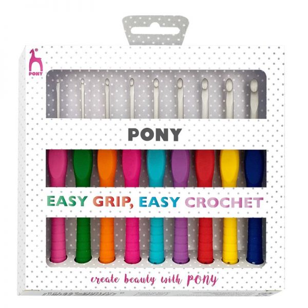 Pony Easy Grip, Easy Crochet Häkelnadel-Set (Stärke 2,0 - 6,0)