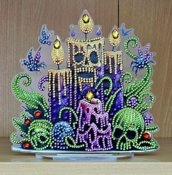 Deko Diamond Painting handmade Ornament aus Acryl, Motiv Halloween Kerzen (fertig)