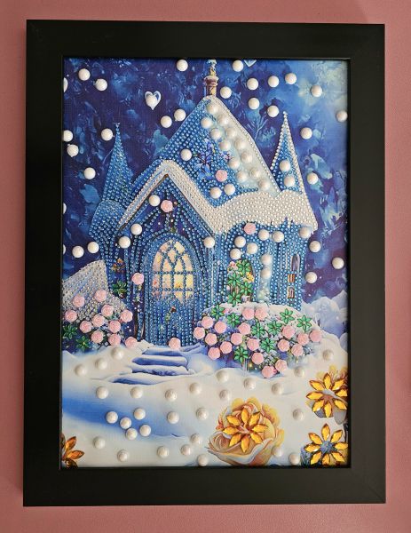 Deko Diamond Painting Bild (fertig) mit Haus, handmade