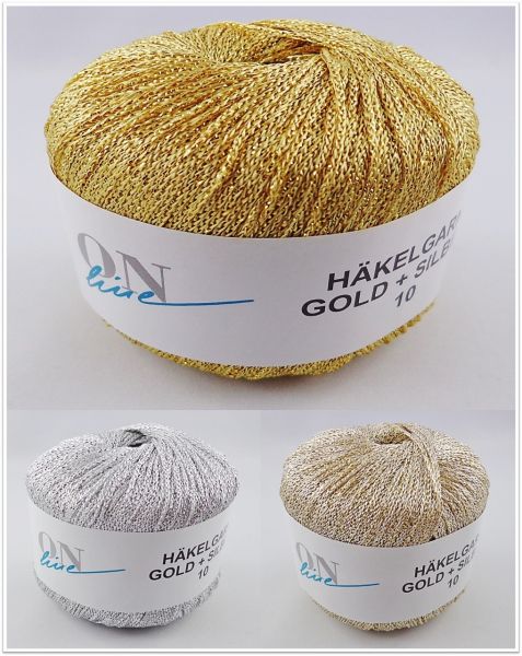 ONline Häkelgarn Gold + Silber 10, 25g Glitzergarn