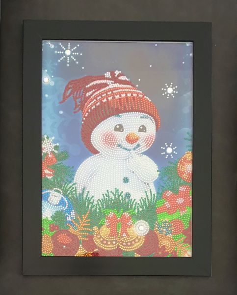 Weihnachtsdeko Diamond Painting Bild mit Schneemann (fertig)