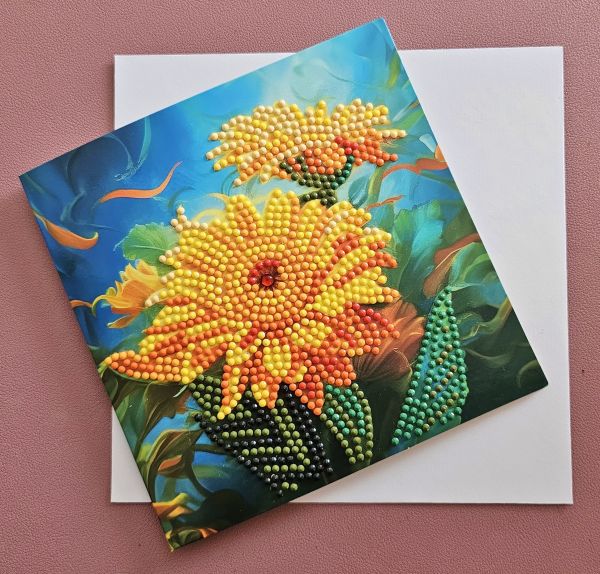 Diamond Painting Grußkarte (fertig), gelbe Blume, handmade