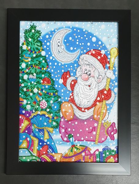 Deko Diamond Painting Bild (fertig) mit Weihnachtsmann, handmade