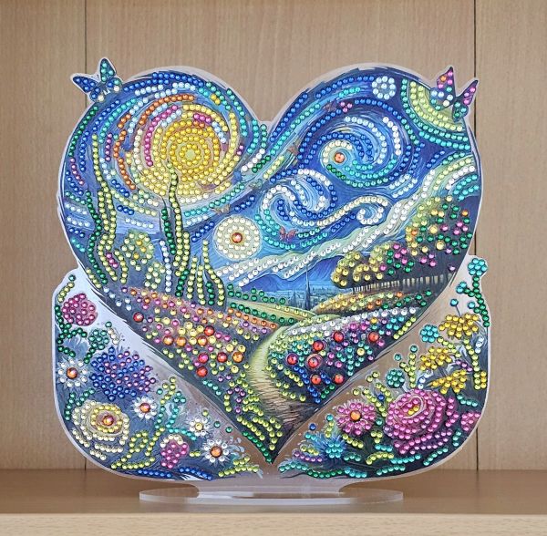 Deko Diamond Painting handmade Ornament, Motiv Herz "Landschaft" (fertig)