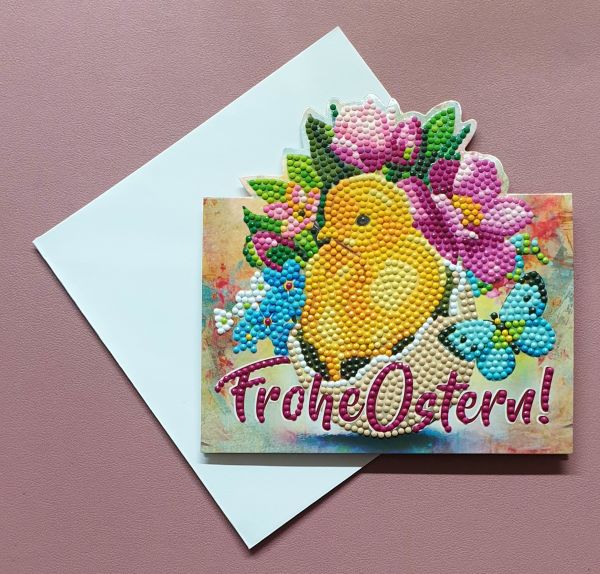 Diamond Painting Aufstell-Karte (fertig) "Frohe Ostern", handmade