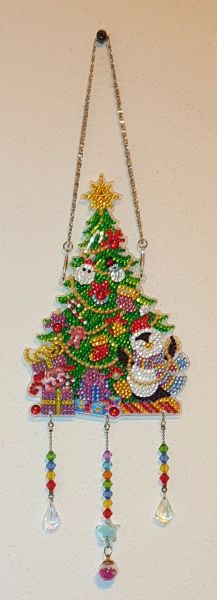 Deko Diamond Painting (fertig) Weihnachtsbaum mit Pinguin zum Aufhängen, handmade