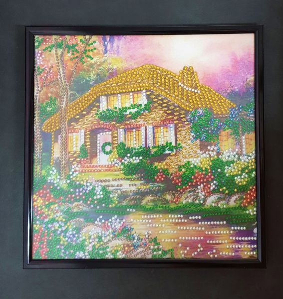 Deko Diamond Painting Bild mit Haus (fertig)
