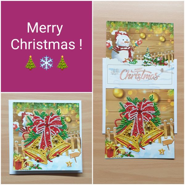 Diamond Painting 3D-Grußkarte Weihnachtsglocken (fertig)