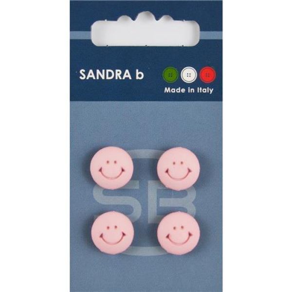 Sandra Kinderknöpfe Steppstich Card 135 Ø 13mm 4 St. pro Karte hellrosa Smiley