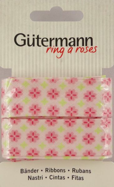 Bänder weiß mit rosa Blümchen 650285 Col.372