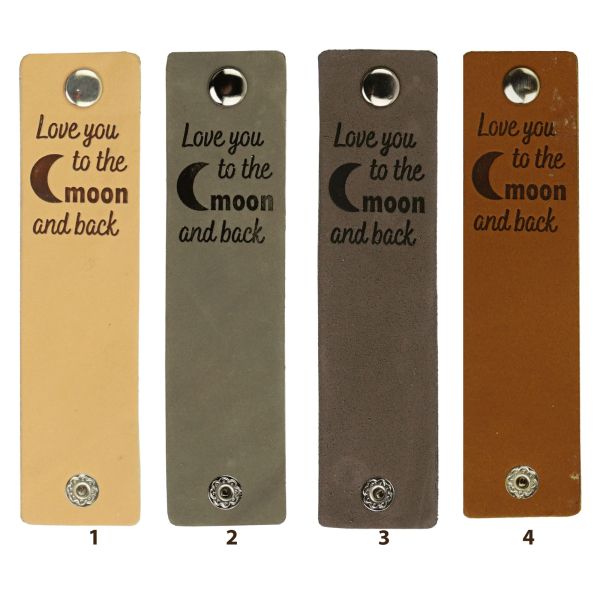 Durable "Love you to the moon and back" Lederlabel mit Druckknopf / 12 x 3cm / 2-St.-Packung