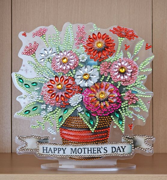 Deko Diamond Painting handmade Ornament, Motiv "HAPPY MOTHER´S DAY" Blumen (fertig)