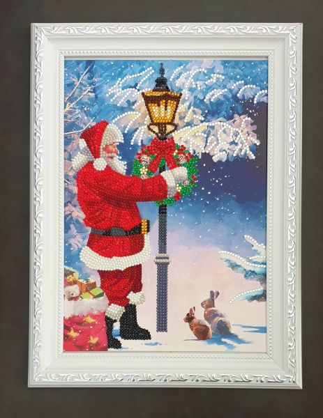 Weihnachtsdeko Diamond Painting Bild mit Weihnachtsmann (fertig)