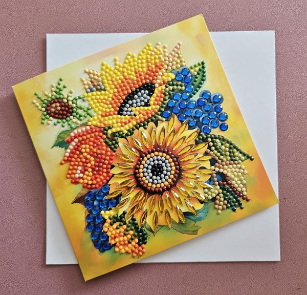 Diamond Painting Grußkarte (fertig), Sonnenblumen, handmade