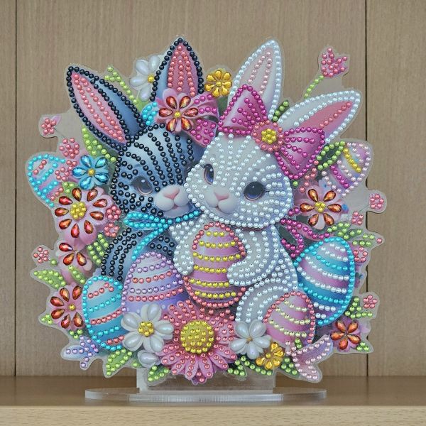 Deko Diamond Painting handmade Ornament, Motiv Hasenpärchen (fertig)