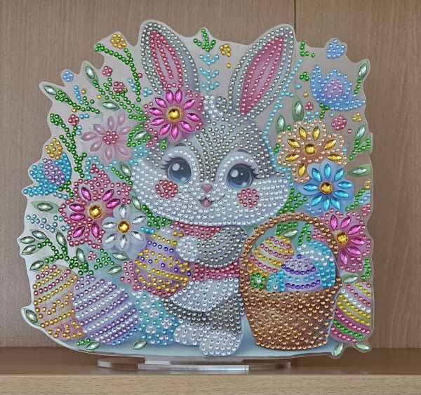 Deko Diamond Painting handmade Ornament, Motiv Hase (fertig)