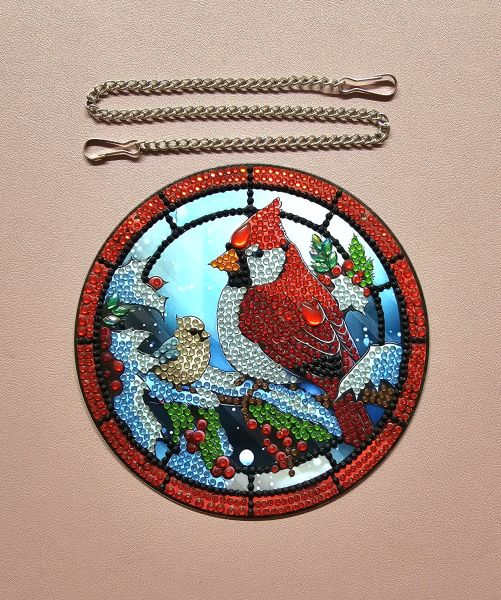 Deko Diamond Painting handmade Kranz mit Wintermotiv Vögel (fertig)
