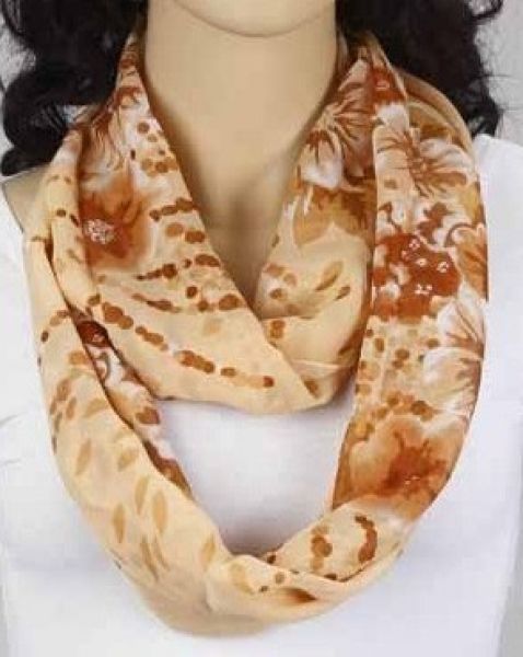 Loop-Schlauchschal beige mit Blumen 342-11