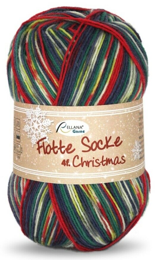 2401 Christmas Ohne Glitzer 25/% Polyamid wahlweise mit Oder Ohne Glitzerfaden 100 Gr 4-Fach, Rellana Flotte Socke Christmas Neu 75/% Schurwolle Superwash