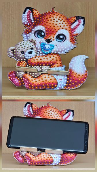 Deko Diamond Painting handmade Handyhalter (ohne Handy), Motiv Fuchs (fertig)
