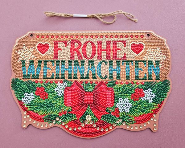 Deko Diamond Painting handmade Türschild "Frohe Weihnachten" (fertig)