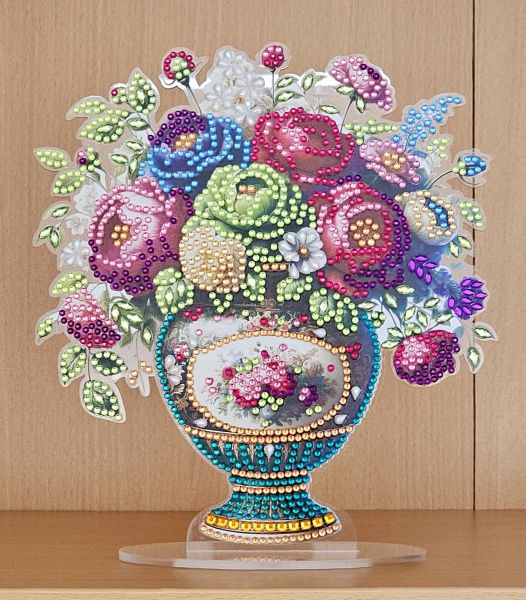 Deko Diamond Painting handmade Ornament aus Acryl, Motiv Blumen in Vase (fertig)