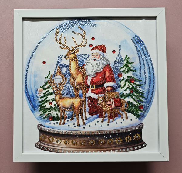 Weihnachtsdeko handmade Diamond Painting Bild mit Weihnachtsmann (fertig)