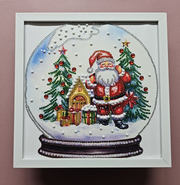 Weihnachtsdeko handmade Diamond Painting Bild mit Weihnachtsmann (fertig)