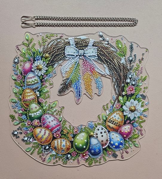 Deko Diamond Painting handmade Ornament zum Aufhängen, Ostern (fertig)