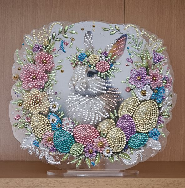 Deko Diamond Painting handmade Ornament, Motiv Hase (fertig)