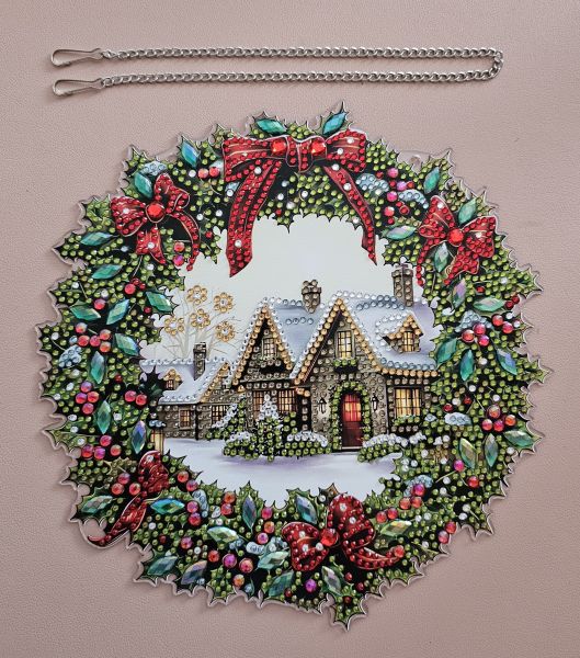 Deko Diamond Painting handmade Ornament aus Acryl, Motiv Winter-Landschaft zum Aufhängen (fertig)