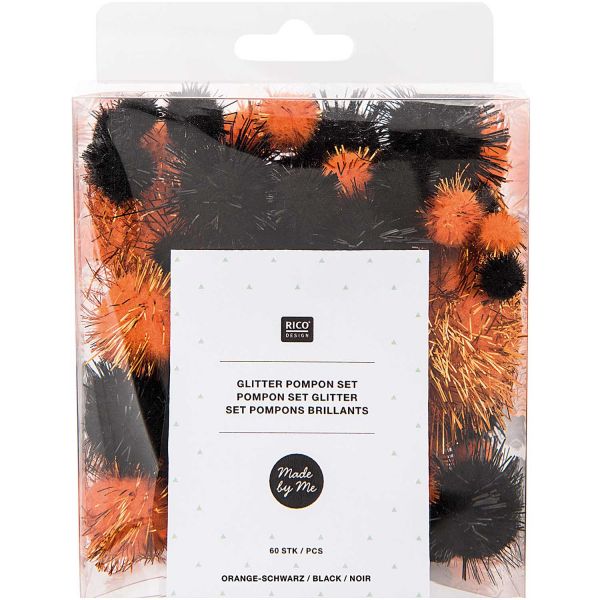 Rico Pompon Set Orange & Schwarz Glitter (No. 08758.00.27)