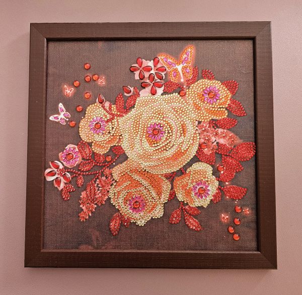 Deko Diamond Painting Bild (fertig) mit Blumen, handmade