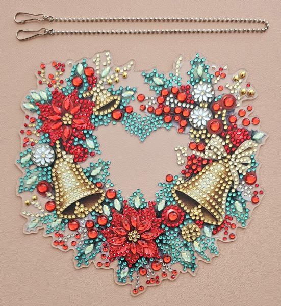 Deko Diamond Painting handmade Ornament aus Acryl, Motiv Weihnachtsherz zum Aufhängen (fertig)