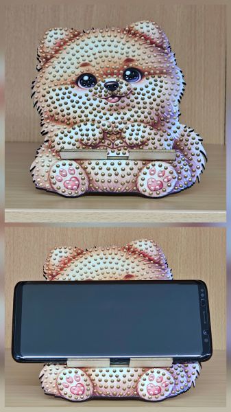 Deko Diamond Painting handmade Handyhalter (ohne Handy), Motiv Hund (fertig)