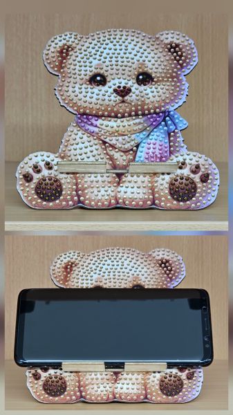 Deko Diamond Painting handmade Handyhalter (ohne Handy), Motiv Bär (fertig)