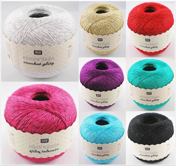 Rico Design Essentials Crochet Glitz, 50g Filethäkelgarn mit Glitzereffekt