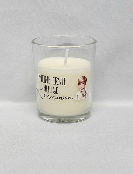Kerze im Glas, Motiv (Junge) "Meine erste heilige Kommunion"
