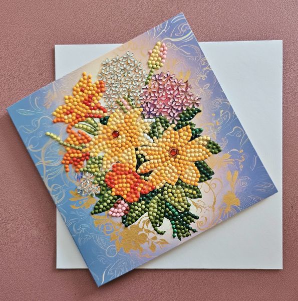 Diamond Painting Grußkarte (fertig), Blumenstrauß, handmade