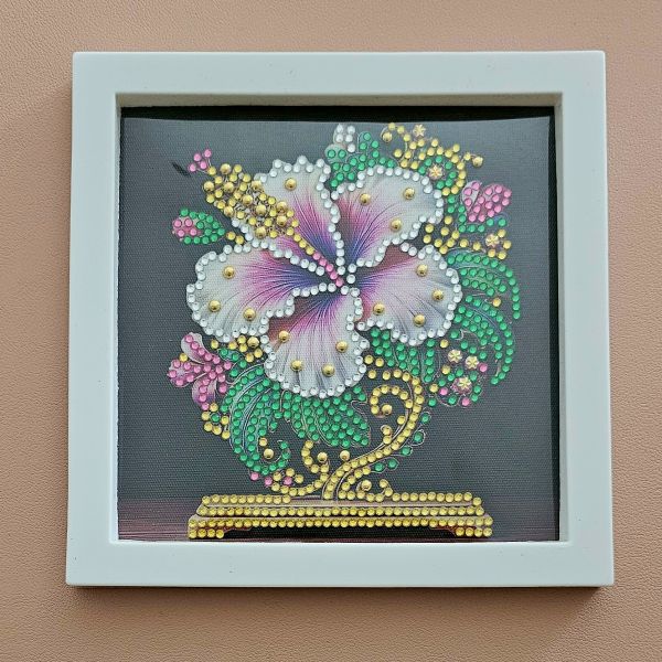 Deko Diamond Painting handmade Bild mit Rahmen, blume (fertig)