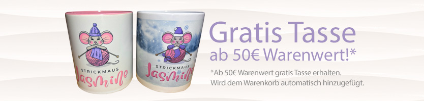 Gratis Strickmaus Jasmine Tasse ab 50 € Warenwert erhalten!