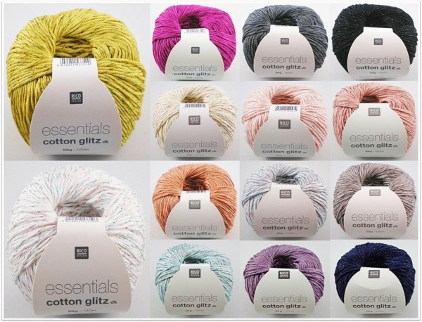 Rico Design Essentials Cotton Glitz dk, 50g Baumwollgarn mit Glitzereffekt