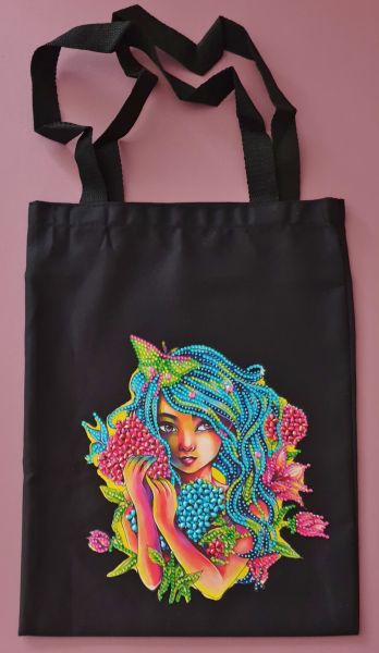 Diamond Painting Tasche mit Blumenmädchen (fertig)