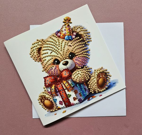 Diamond Painting Glückwunschkarte (fertig), Bär, handmade